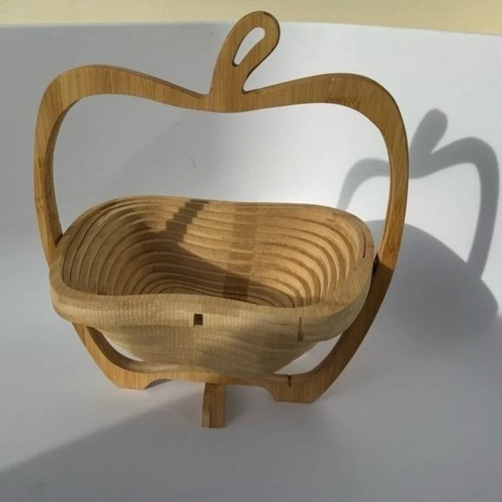 Bonnie and Pop Basket Bamboo Collapsible Apple Shape Tray Trivet Cottage Fruit